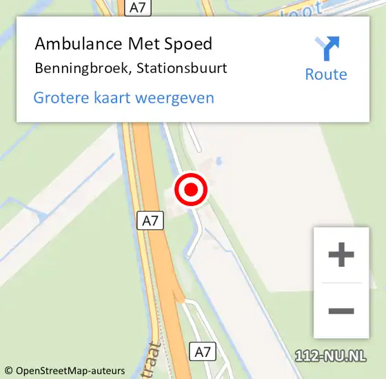 Locatie op kaart van de 112 melding: Ambulance Met Spoed Naar Benningbroek, Stationsbuurt op 2 september 2021 17:48