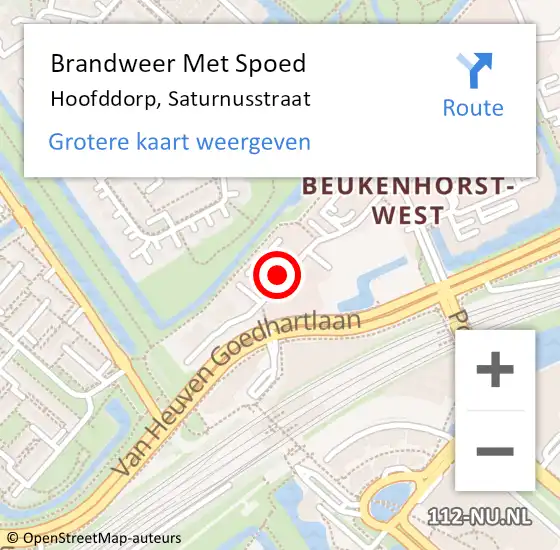 Locatie op kaart van de 112 melding: Brandweer Met Spoed Naar Hoofddorp, Saturnusstraat op 2 september 2021 18:42