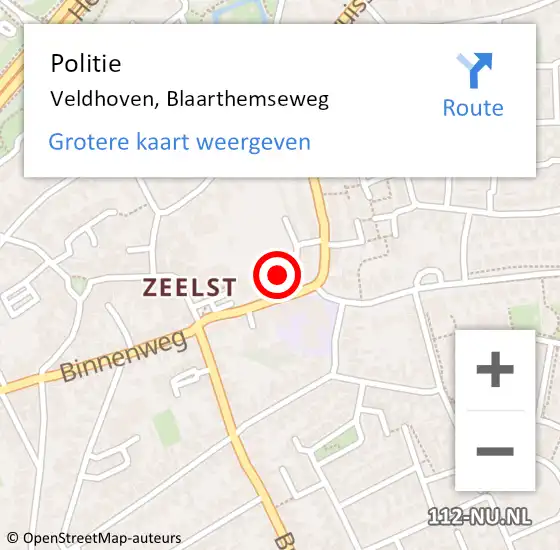 Locatie op kaart van de 112 melding: Politie Veldhoven, Blaarthemseweg op 2 september 2021 18:44