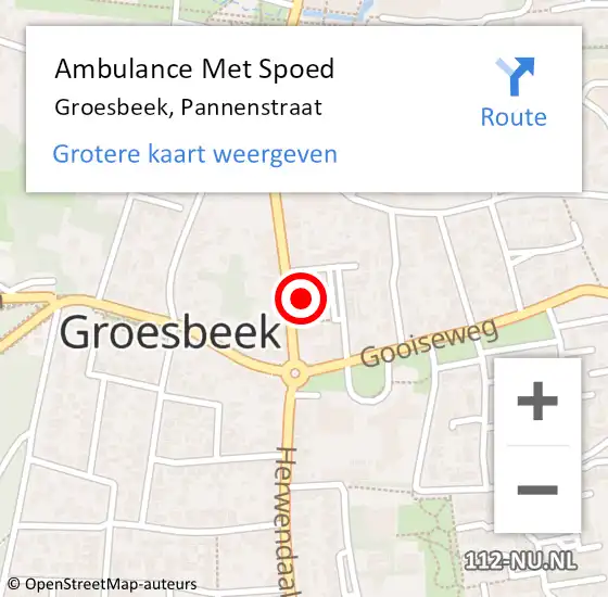 Locatie op kaart van de 112 melding: Ambulance Met Spoed Naar Groesbeek, Pannenstraat op 2 september 2021 18:52