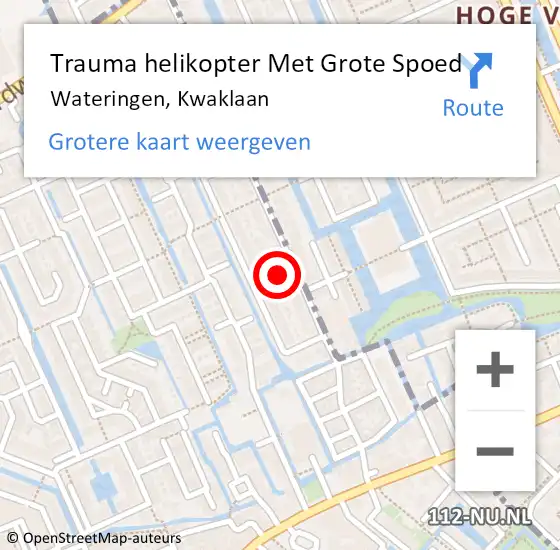 Locatie op kaart van de 112 melding: Trauma helikopter Met Grote Spoed Naar Wateringen, Kwaklaan op 2 september 2021 19:04