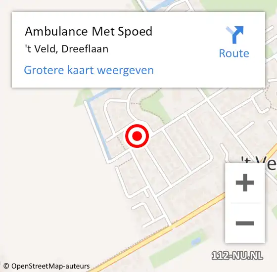 Locatie op kaart van de 112 melding: Ambulance Met Spoed Naar 't Veld, Dreeflaan op 2 september 2021 19:05