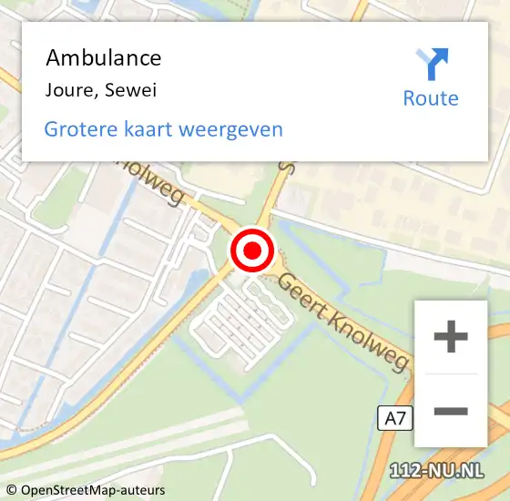 Locatie op kaart van de 112 melding: Ambulance Joure, Sewei op 2 september 2021 20:26