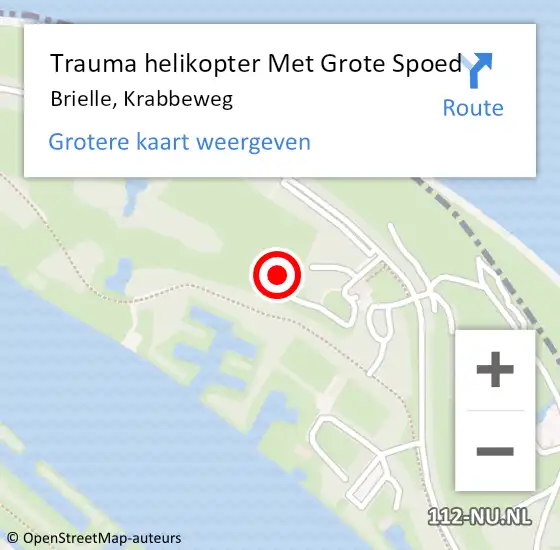 Locatie op kaart van de 112 melding: Trauma helikopter Met Grote Spoed Naar Brielle, Krabbeweg op 2 september 2021 20:44