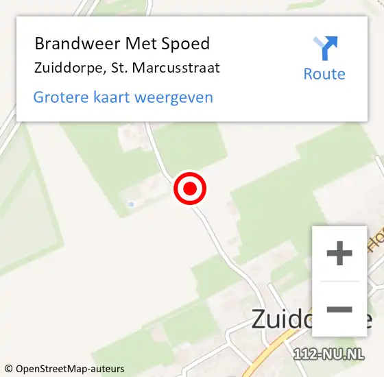 Locatie op kaart van de 112 melding: Brandweer Met Spoed Naar Zuiddorpe, St. Marcusstraat op 2 september 2021 20:48