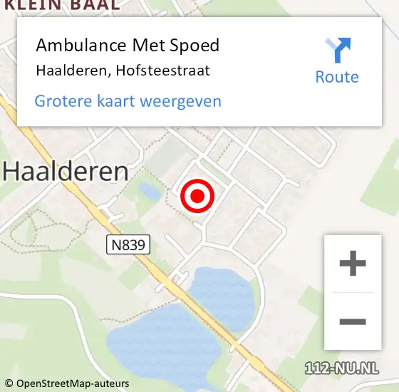 Locatie op kaart van de 112 melding: Ambulance Met Spoed Naar Haalderen, Hofsteestraat op 2 september 2021 20:54