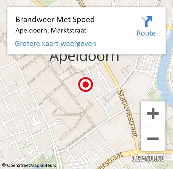 Locatie op kaart van de 112 melding: Brandweer Met Spoed Naar Apeldoorn, Marktstraat op 2 september 2021 20:55