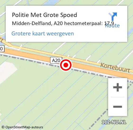 Locatie op kaart van de 112 melding: Politie Met Grote Spoed Naar Midden-Delfland, A20 hectometerpaal: 17,9 op 2 september 2021 21:05