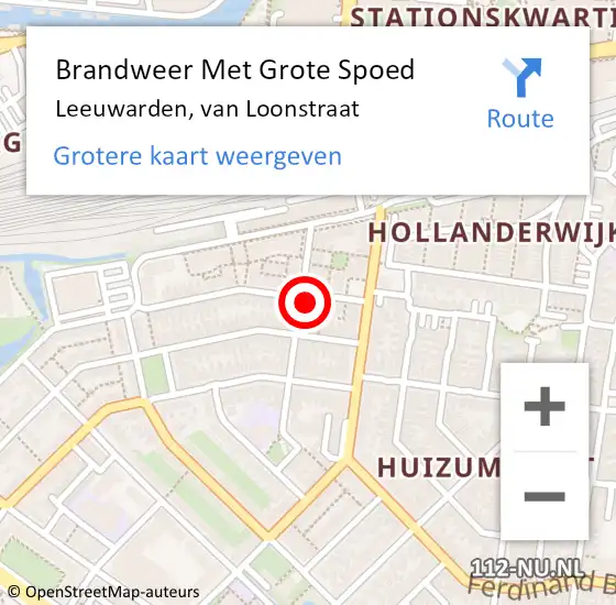 Locatie op kaart van de 112 melding: Brandweer Met Grote Spoed Naar Leeuwarden, van Loonstraat op 2 september 2021 21:25