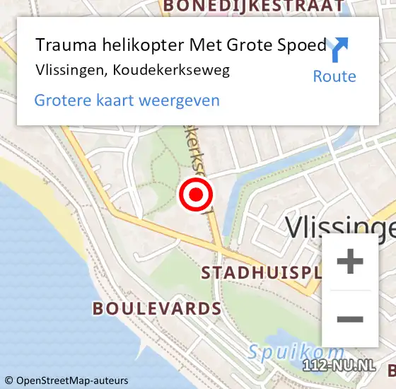 Locatie op kaart van de 112 melding: Trauma helikopter Met Grote Spoed Naar Vlissingen, Koudekerkseweg op 2 september 2021 21:26