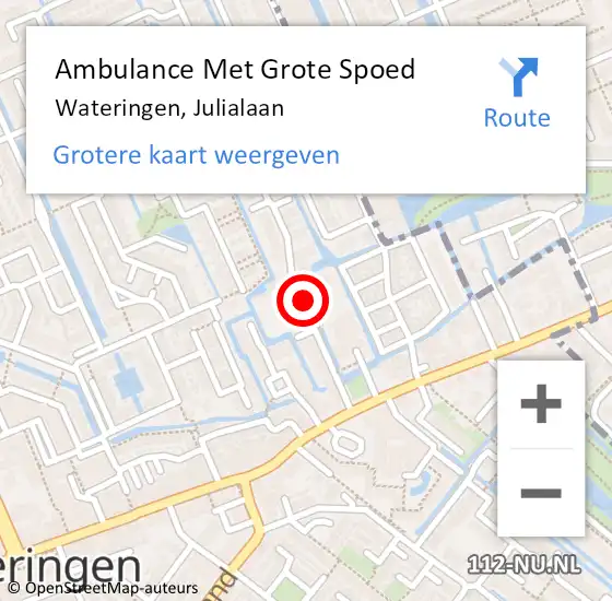 Locatie op kaart van de 112 melding: Ambulance Met Grote Spoed Naar Wateringen, Julialaan op 2 september 2021 21:26