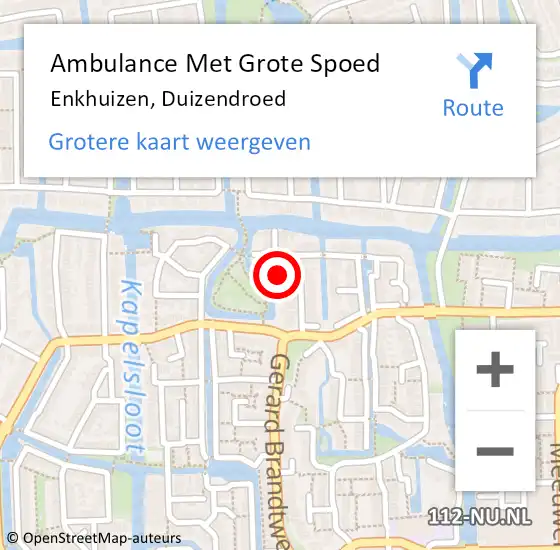 Locatie op kaart van de 112 melding: Ambulance Met Grote Spoed Naar Enkhuizen, Duizendroed op 2 september 2021 21:28