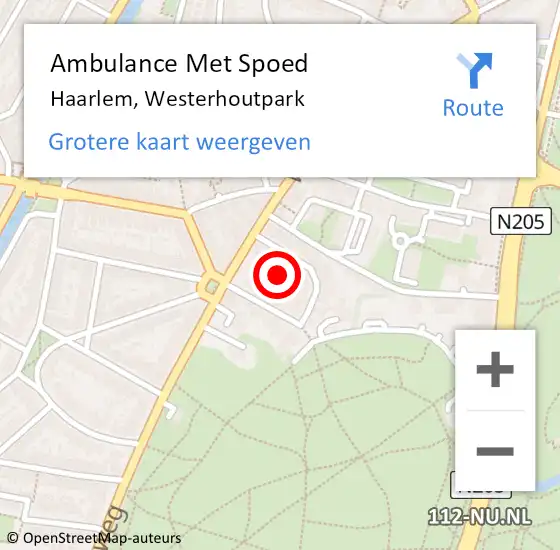 Locatie op kaart van de 112 melding: Ambulance Met Spoed Naar Haarlem, Westerhoutpark op 2 september 2021 21:33