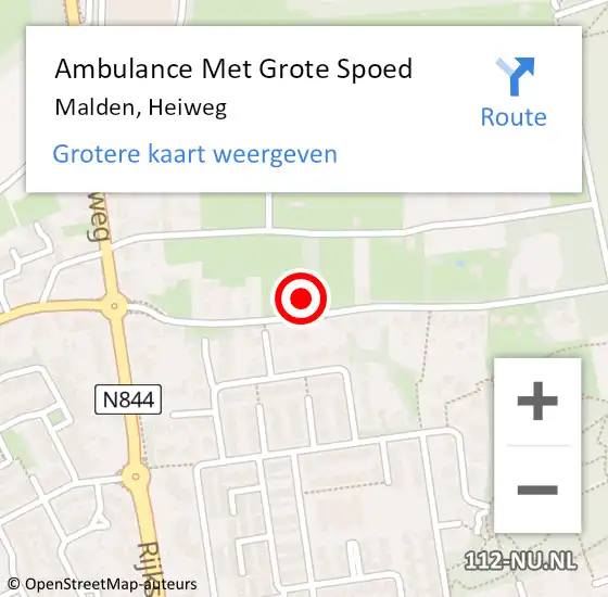 Locatie op kaart van de 112 melding: Ambulance Met Grote Spoed Naar Malden, Heiweg op 2 september 2021 21:39