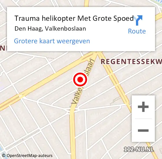 Locatie op kaart van de 112 melding: Trauma helikopter Met Grote Spoed Naar Den Haag, Valkenboslaan op 2 september 2021 21:46