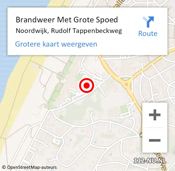 Locatie op kaart van de 112 melding: Brandweer Met Grote Spoed Naar Noordwijk, Rudolf Tappenbeckweg op 2 september 2021 21:51