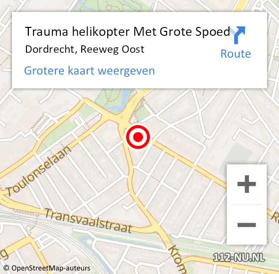 Locatie op kaart van de 112 melding: Trauma helikopter Met Grote Spoed Naar Dordrecht, Reeweg Oost op 2 september 2021 23:06