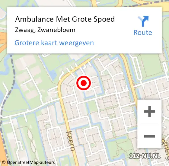 Locatie op kaart van de 112 melding: Ambulance Met Grote Spoed Naar Zwaag, Zwanebloem op 2 september 2021 23:45