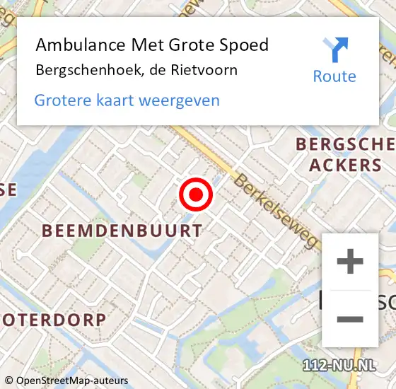 Locatie op kaart van de 112 melding: Ambulance Met Grote Spoed Naar Bergschenhoek, de Rietvoorn op 21 juni 2014 16:32