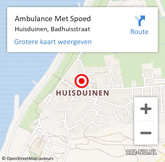 Locatie op kaart van de 112 melding: Ambulance Met Spoed Naar Huisduinen, Badhuisstraat op 3 september 2021 02:12