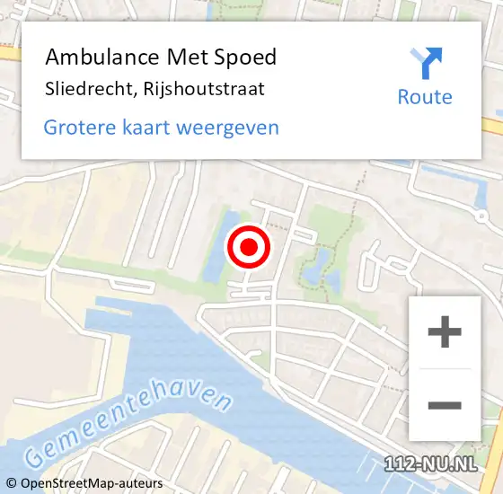 Locatie op kaart van de 112 melding: Ambulance Met Spoed Naar Sliedrecht, Rijshoutstraat op 3 september 2021 02:34