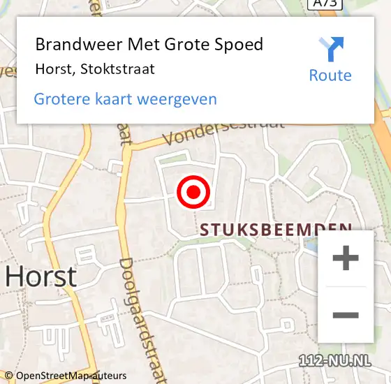 Locatie op kaart van de 112 melding: Brandweer Met Grote Spoed Naar Horst, Stoktstraat op 3 september 2021 02:36