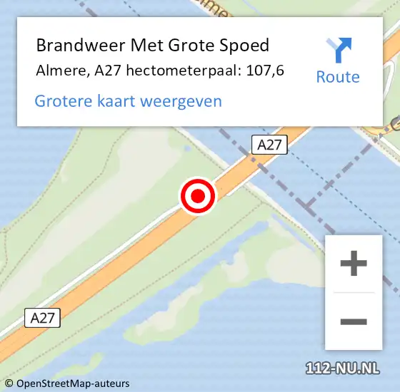 Locatie op kaart van de 112 melding: Brandweer Met Grote Spoed Naar Almere, A27 hectometerpaal: 107,6 op 3 september 2021 03:43