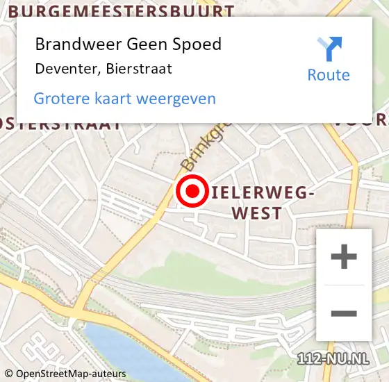 Locatie op kaart van de 112 melding: Brandweer Geen Spoed Naar Deventer, Bierstraat op 3 september 2021 04:13