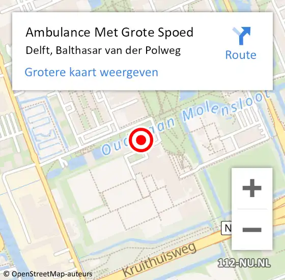 Locatie op kaart van de 112 melding: Ambulance Met Grote Spoed Naar Delft, Balthasar van der Polweg op 3 september 2021 06:17