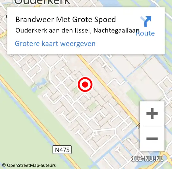 Locatie op kaart van de 112 melding: Brandweer Met Grote Spoed Naar Ouderkerk aan den IJssel, Nachtegaallaan op 3 september 2021 06:47