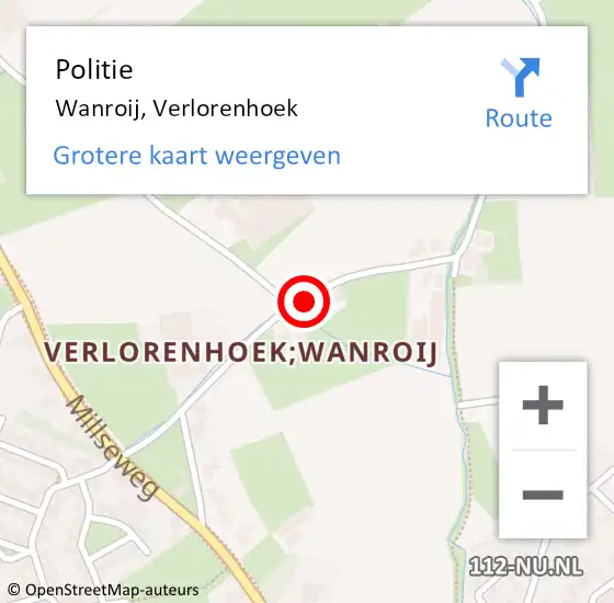 Locatie op kaart van de 112 melding: Politie Wanroij, Verlorenhoek op 3 september 2021 06:50