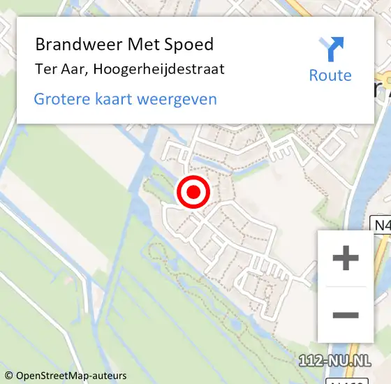 Locatie op kaart van de 112 melding: Brandweer Met Spoed Naar Ter Aar, Hoogerheijdestraat op 3 september 2021 06:52