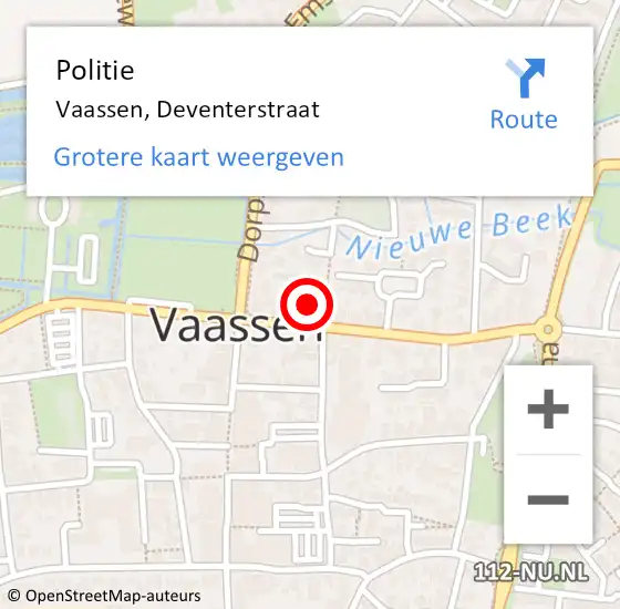 Locatie op kaart van de 112 melding: Politie Vaassen, Deventerstraat op 3 september 2021 06:53