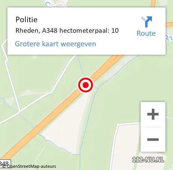 Locatie op kaart van de 112 melding: Politie Rheden, A348 hectometerpaal: 10 op 3 september 2021 07:09