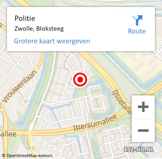 Locatie op kaart van de 112 melding: Politie Zwolle, Bloksteeg op 3 september 2021 08:15