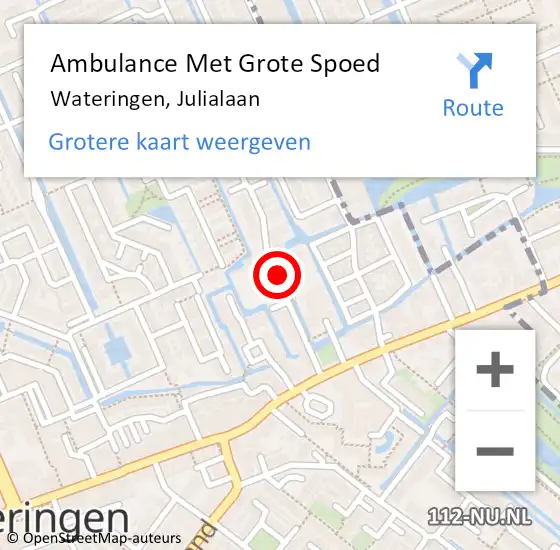 Locatie op kaart van de 112 melding: Ambulance Met Grote Spoed Naar Wateringen, Julialaan op 3 september 2021 08:52