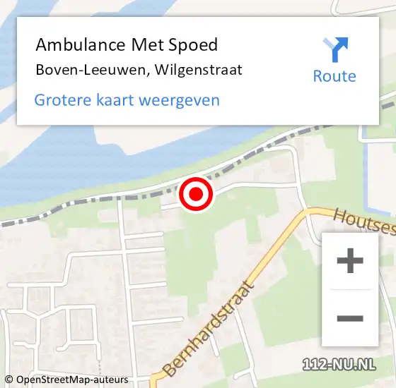 Locatie op kaart van de 112 melding: Ambulance Met Spoed Naar Boven-Leeuwen, Wilgenstraat op 3 september 2021 09:14