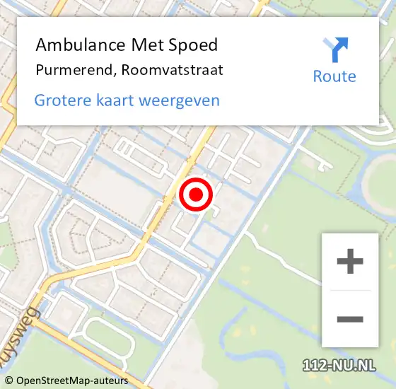 Locatie op kaart van de 112 melding: Ambulance Met Spoed Naar Purmerend, Roomvatstraat op 3 september 2021 09:34