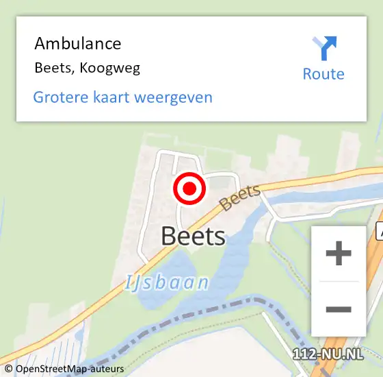 Locatie op kaart van de 112 melding: Ambulance Beets Nh, Koogweg op 5 oktober 2013 20:01