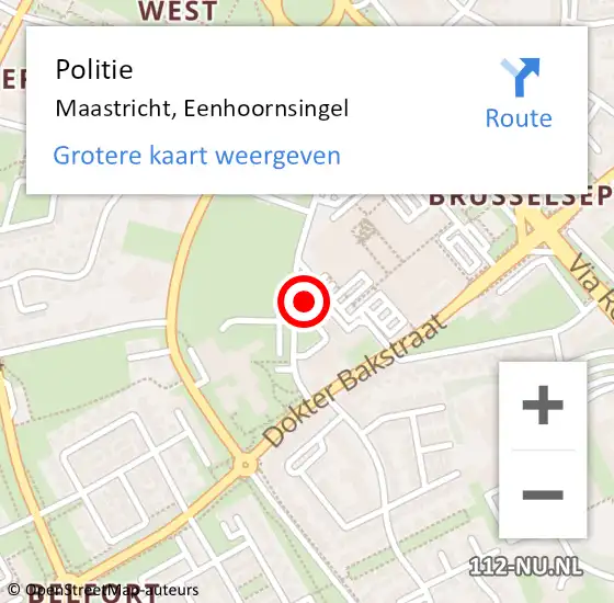 Locatie op kaart van de 112 melding: Politie Maastricht, Eenhoornsingel op 3 september 2021 09:53