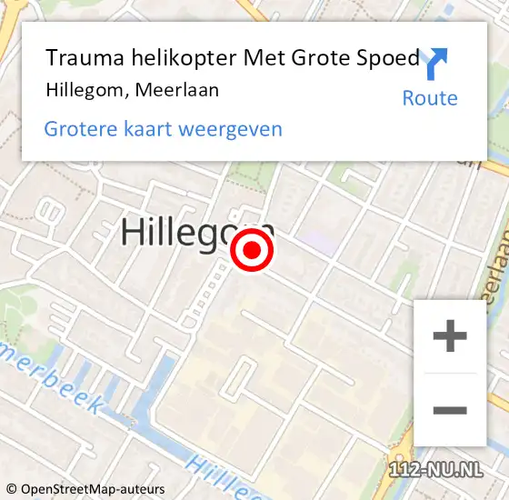 Locatie op kaart van de 112 melding: Trauma helikopter Met Grote Spoed Naar Hillegom, Meerlaan op 3 september 2021 10:13