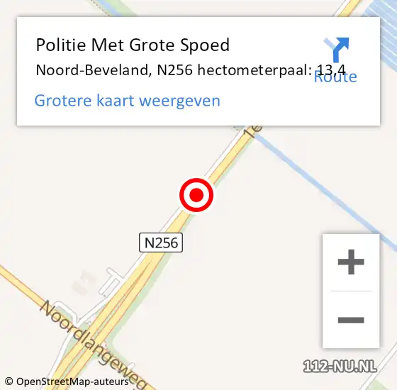 Locatie op kaart van de 112 melding: Politie Met Grote Spoed Naar Noord-Beveland, N256 hectometerpaal: 13,4 op 3 september 2021 10:17