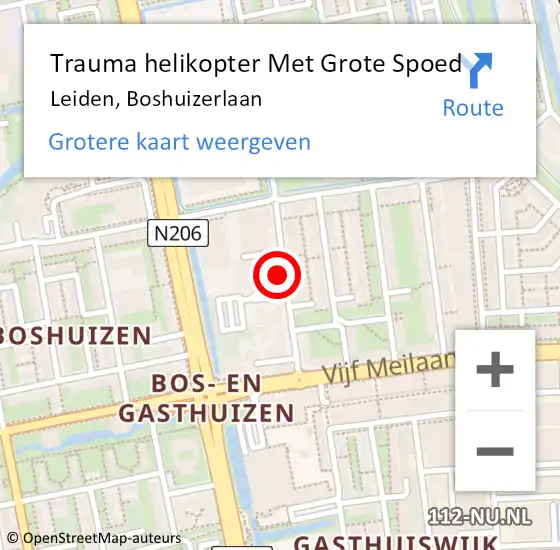 Locatie op kaart van de 112 melding: Trauma helikopter Met Grote Spoed Naar Leiden, Boshuizerlaan op 3 september 2021 10:52