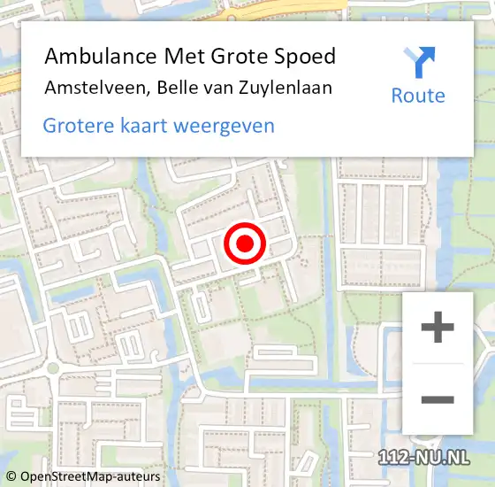 Locatie op kaart van de 112 melding: Ambulance Met Grote Spoed Naar Amstelveen, Belle van Zuylenlaan op 3 september 2021 10:53