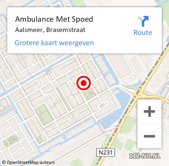 Locatie op kaart van de 112 melding: Ambulance Met Spoed Naar Aalsmeer, Brasemstraat op 3 september 2021 10:58