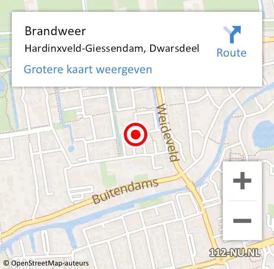 Locatie op kaart van de 112 melding: Brandweer Hardinxveld-Giessendam, Dwarsdeel op 3 september 2021 11:14