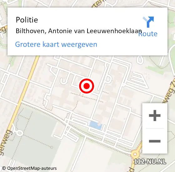 Locatie op kaart van de 112 melding: Politie Bilthoven, Antonie van Leeuwenhoeklaan op 3 september 2021 11:38