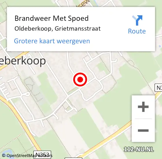 Locatie op kaart van de 112 melding: Brandweer Met Spoed Naar Oldeberkoop, Grietmansstraat op 3 september 2021 11:44