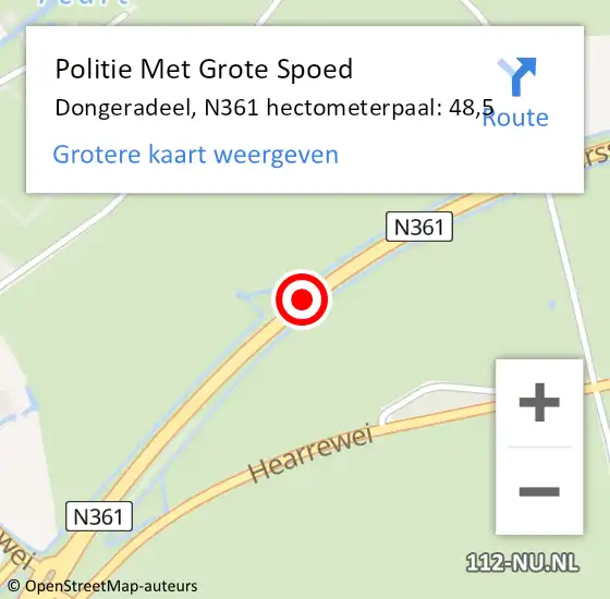 Locatie op kaart van de 112 melding: Politie Met Grote Spoed Naar Dongeradeel, N361 hectometerpaal: 48,5 op 3 september 2021 11:51