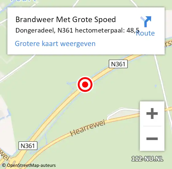 Locatie op kaart van de 112 melding: Brandweer Met Grote Spoed Naar Dongeradeel, N361 hectometerpaal: 48,5 op 3 september 2021 11:51